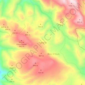 Carte topographique Darang, altitude, relief