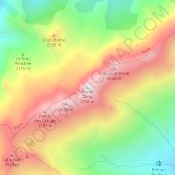 Carte topographique Monte Cinto, altitude, relief