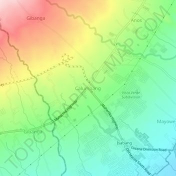 Carte topographique Calumpang, altitude, relief