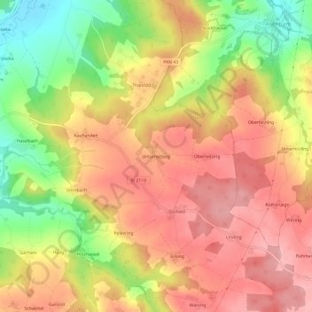 Carte topographique Unterreitzing, altitude, relief