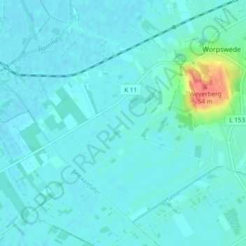 Carte topographique Wörpedahl, altitude, relief
