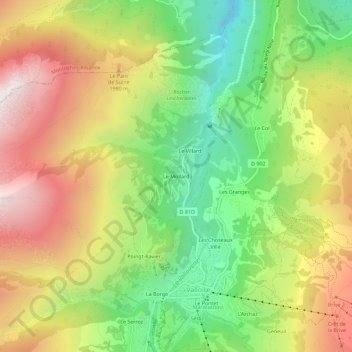 Carte topographique Le Mollard, altitude, relief