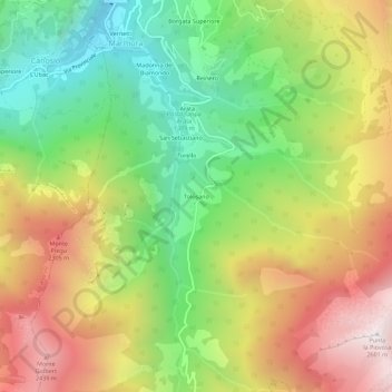 Carte topographique Tolosano, altitude, relief