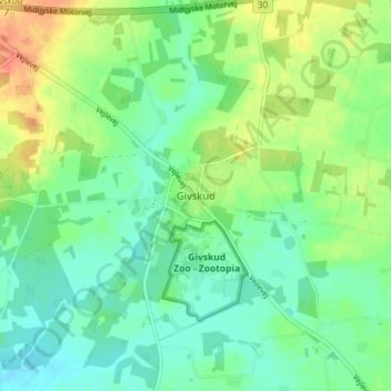 Carte topographique Givskud, altitude, relief
