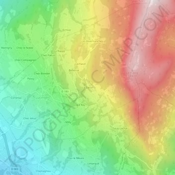 Carte topographique Le Céron, altitude, relief
