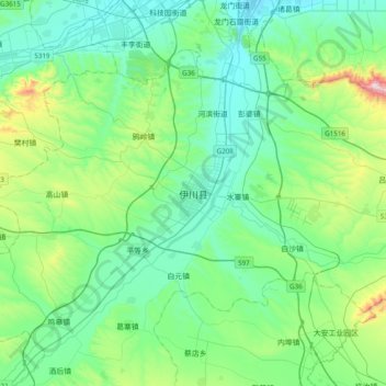 Carte topographique 伊川县, altitude, relief