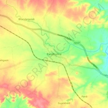 Carte topographique Pandhurna, altitude, relief