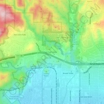 Carte topographique Twin Lakes, altitude, relief