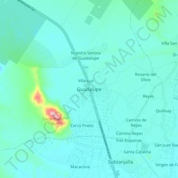 Carte topographique Guadalupe, altitude, relief