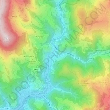 Carte topographique Mambach, altitude, relief