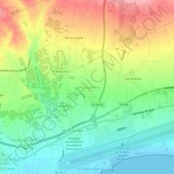 Carte topographique Loma Cabrera, altitude, relief