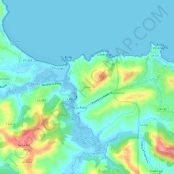 Carte topographique Trasvía, altitude, relief