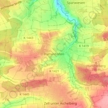 Carte topographique Hattenhofen, altitude, relief