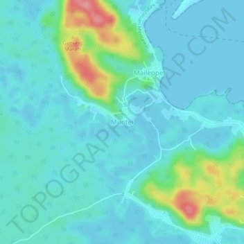 Carte topographique Muntei, altitude, relief