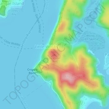 Carte topographique Junction Hill, altitude, relief