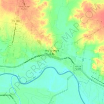 Carte topographique Rio Grande City, altitude, relief