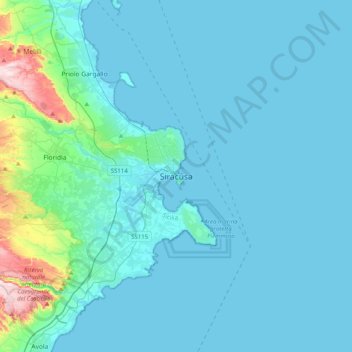 Carte topographique Syracuse, altitude, relief