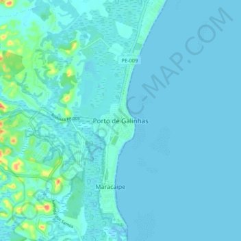 Carte topographique Porto de Galinhas, altitude, relief
