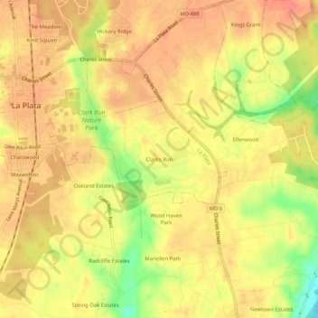 Carte topographique Clarks Run, altitude, relief