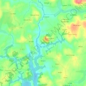 Carte topographique Kerfur, altitude, relief