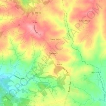 Carte topographique Shepperd, altitude, relief
