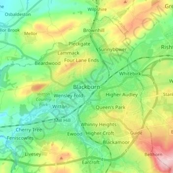 Carte topographique Blackburn, altitude, relief