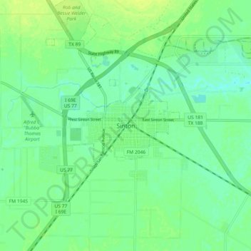 Carte topographique Sinton, altitude, relief