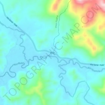Carte topographique Bubi, altitude, relief