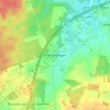 Carte topographique Volkwardingen, altitude, relief
