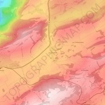 Carte topographique Les Emibois, altitude, relief