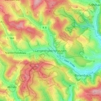 Carte topographique Langenholdinghausen, altitude, relief