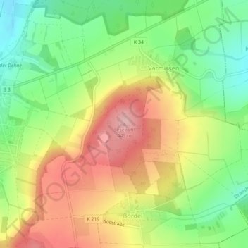 Carte topographique Sesebühl, altitude, relief