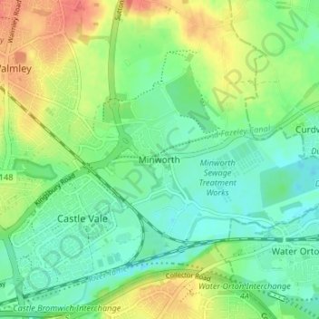 Carte topographique Minworth, altitude, relief