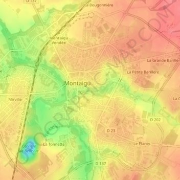 Carte topographique Le Rocher, altitude, relief