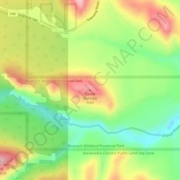Carte topographique Sandy McNabb Hills, altitude, relief