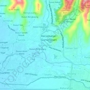 Carte topographique Gunungsari, altitude, relief
