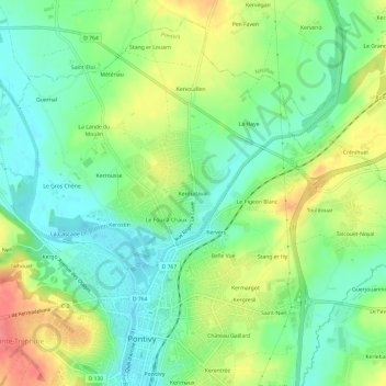 Carte topographique Kerdudaval, altitude, relief