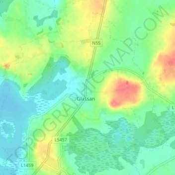Carte topographique Glassan, altitude, relief