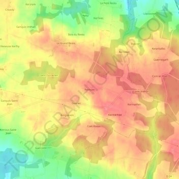 Carte topographique Penhoët, altitude, relief