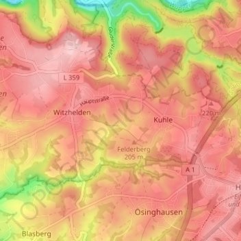 Carte topographique Altenbach, altitude, relief