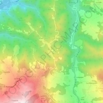 Carte topographique Tre Fasci, altitude, relief