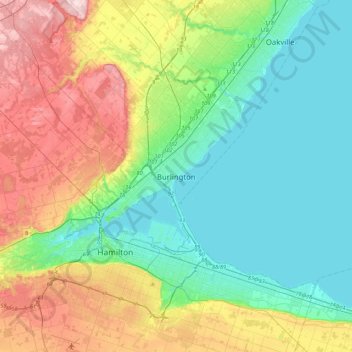 Carte topographique Burlington, altitude, relief