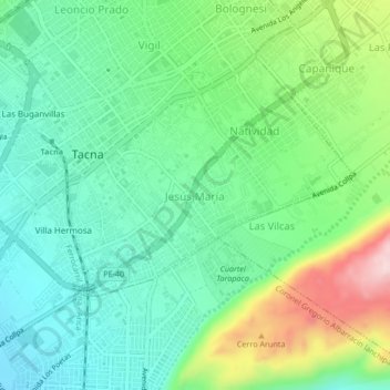 Carte topographique Jesús María, altitude, relief