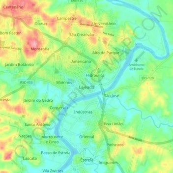 Carte topographique Lajeado, altitude, relief