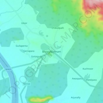 Carte topographique Bhopalpatnam, altitude, relief
