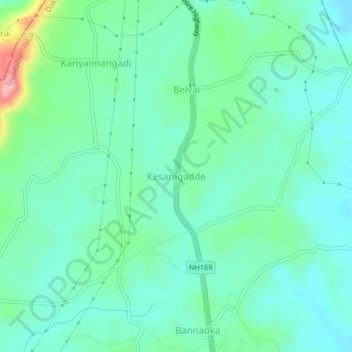 Carte topographique Kesaragadde, altitude, relief