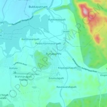 Carte topographique Puttaparthi, altitude, relief