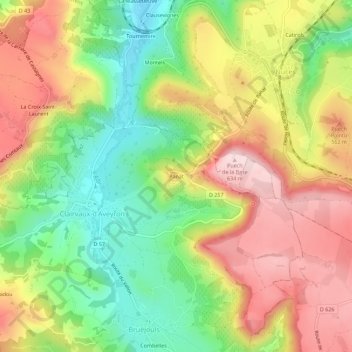 Carte topographique Panat, altitude, relief
