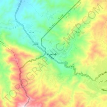 Carte topographique Torkham, altitude, relief
