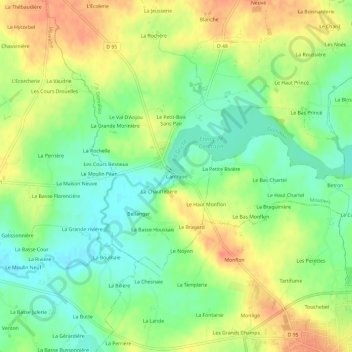 Carte topographique Carcraon, altitude, relief